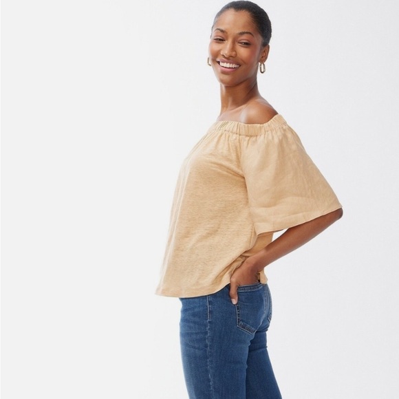 Chico’s 100% linen Elegant Off-Shoulder Tan Top NWT - Picture 3 of 9